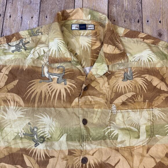 Tommy Bahama Silk Hawaiian Shirt Floral Monkeys Mens Medium - Picture 7 of 15